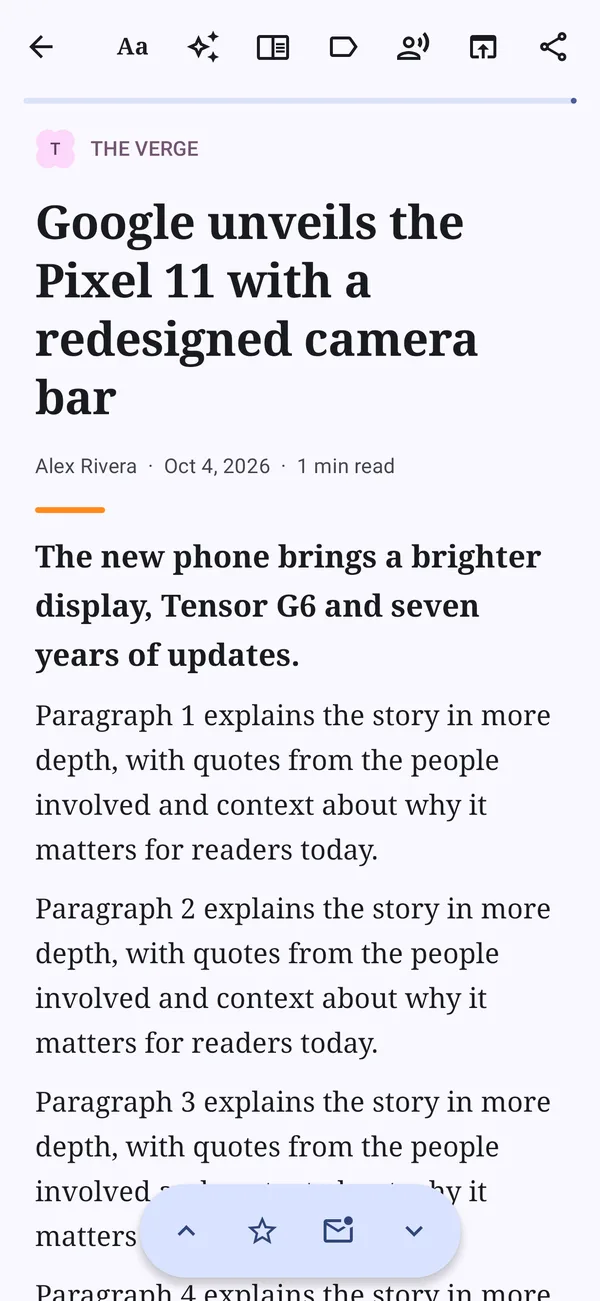 Angler reading view with a full article