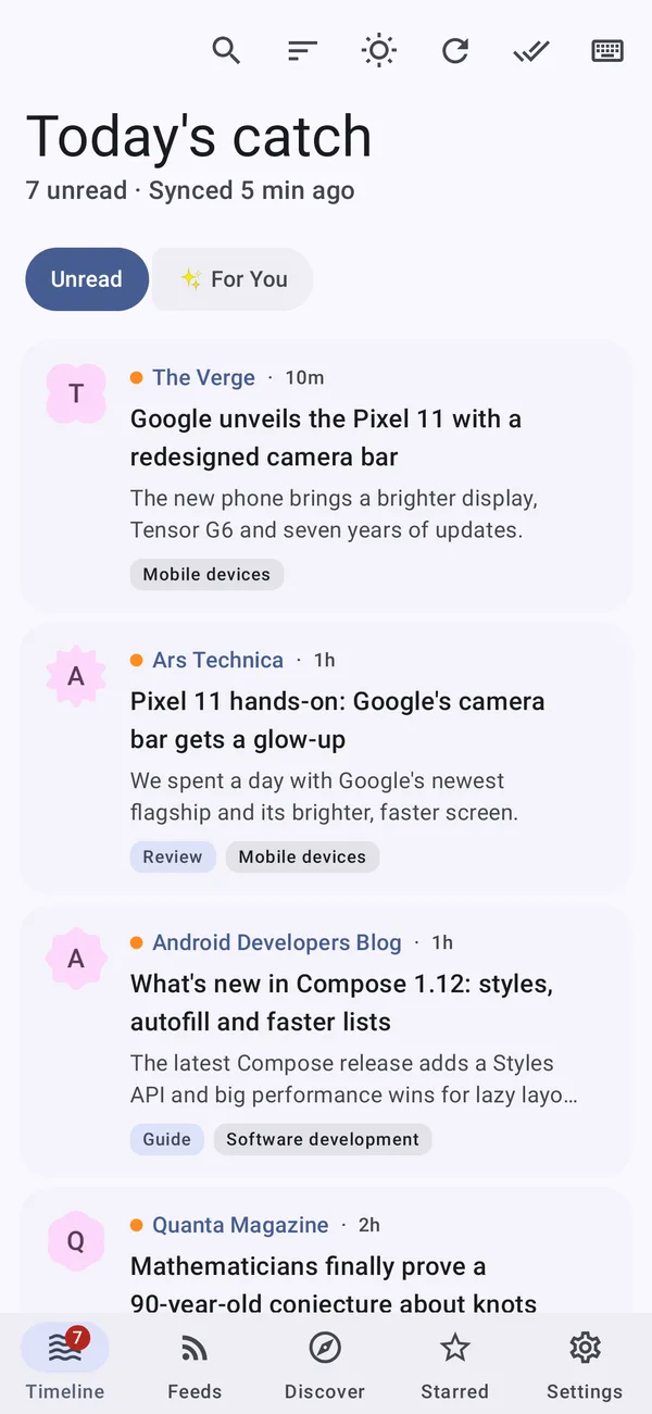 Angler timeline showing Today's catch with unread stories