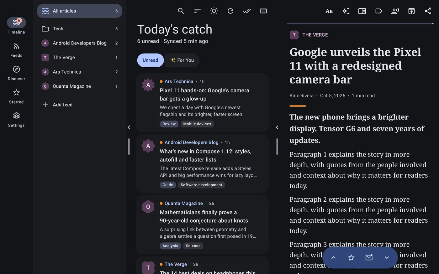 Angler on a tablet in dark theme