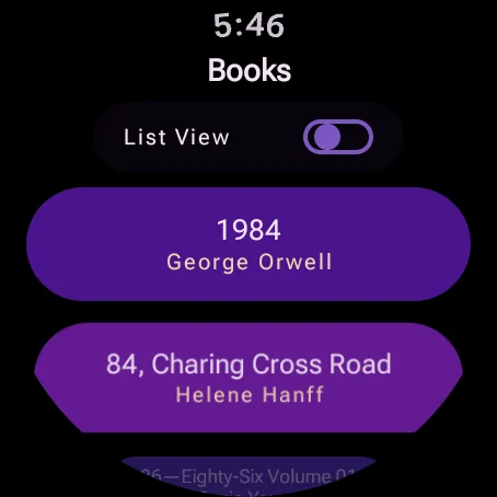Book list on the watch