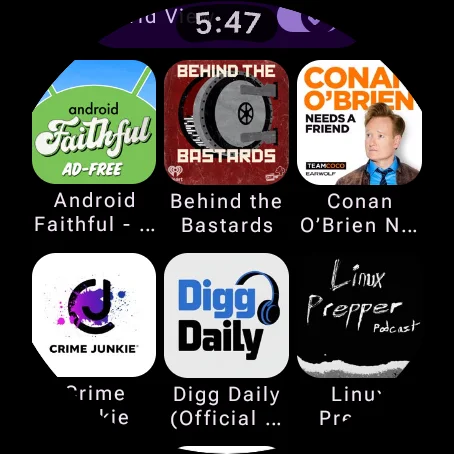 Podcast grid on the watch